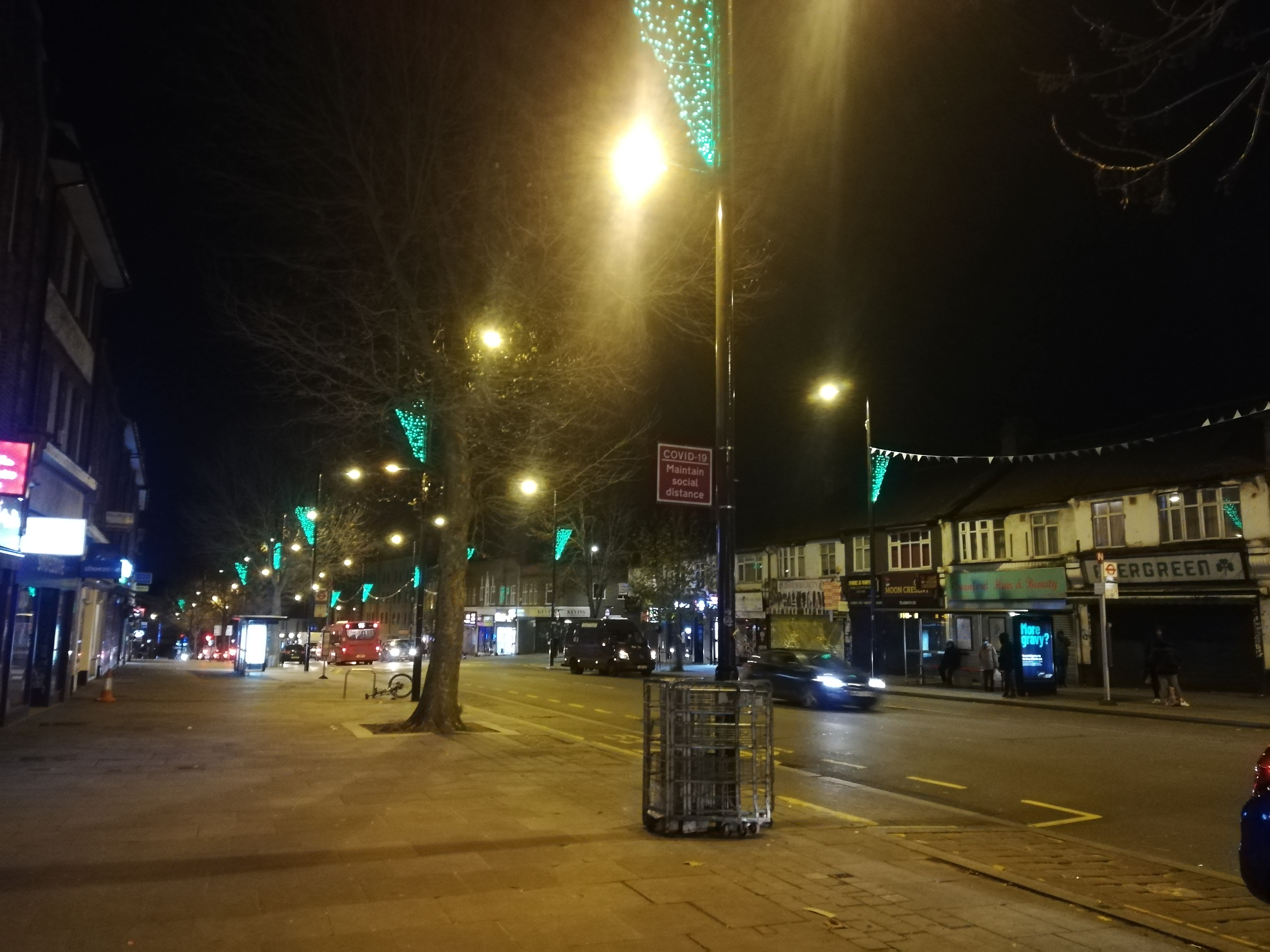 Greenford Broadway with Christmas lights
